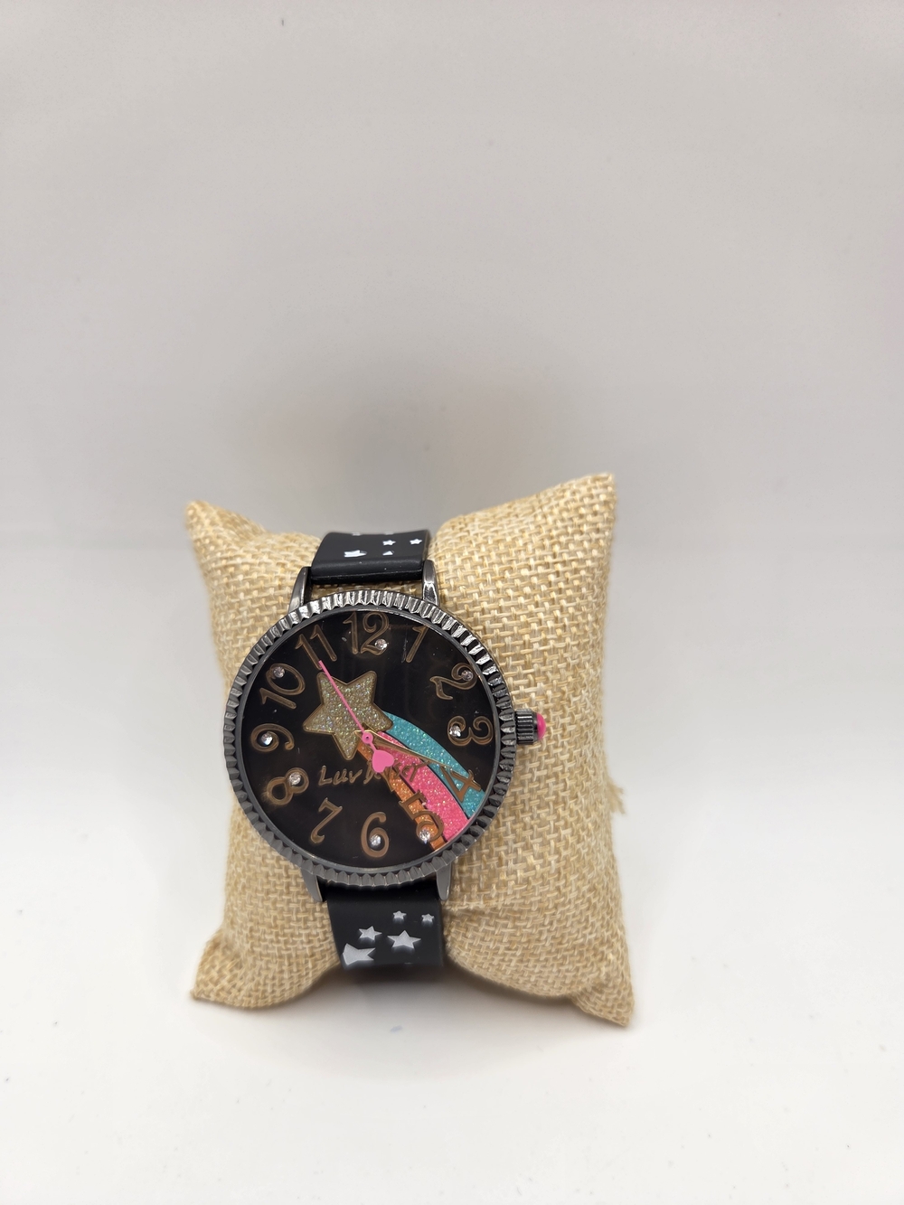 1648. Betsey Johnson Black Watch with Multicolor Shooting Star Dial